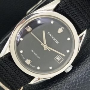 VINTAGE SANDOZ INCABLOC AUTOMATIC SWISS MENS BLACK COLOR DIAL WATCH a436443-a