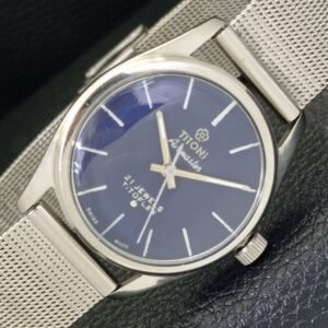HAND-WINDING VINTAGE TITONI AIRMASTER TITOFLEX SWISS MENS BLUE WATCH a436444-a