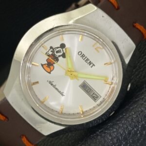 ORIENT AUTOMATIC MENS 46941 JAPAN DAY&DATE CARTOON WHITE DIAL WATCH a600081-1