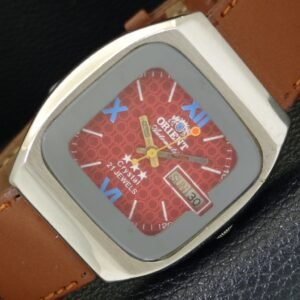 VINTAGE ORIENT CRYSTAL AUTOMATIC 46941 JAPAN MENS RED COLOR DIAL WATCH a700343-1