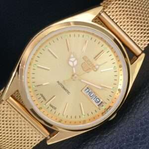 VINTAGE REFURBISHED SEIKO 5 AUTOMATIC JAPAN MENS GOLDEN DIAL WATCH a442364-7