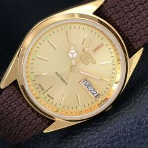 REFURBISHED SEIKO 5 AUTOMATIC VINTAGE JAPAN MENS GOLDEN DIAL WATCH a442382-4